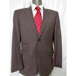 Canali Natural Comfort Brown Strip 42R Wool 2 Button Stack Pocket Sport Coat